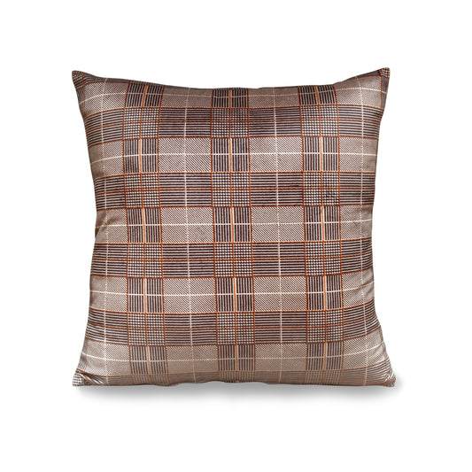 Classic Brown Plaid Jacquard Cushion Cover – 17x17 Inches | Elegant Decorative Pillow