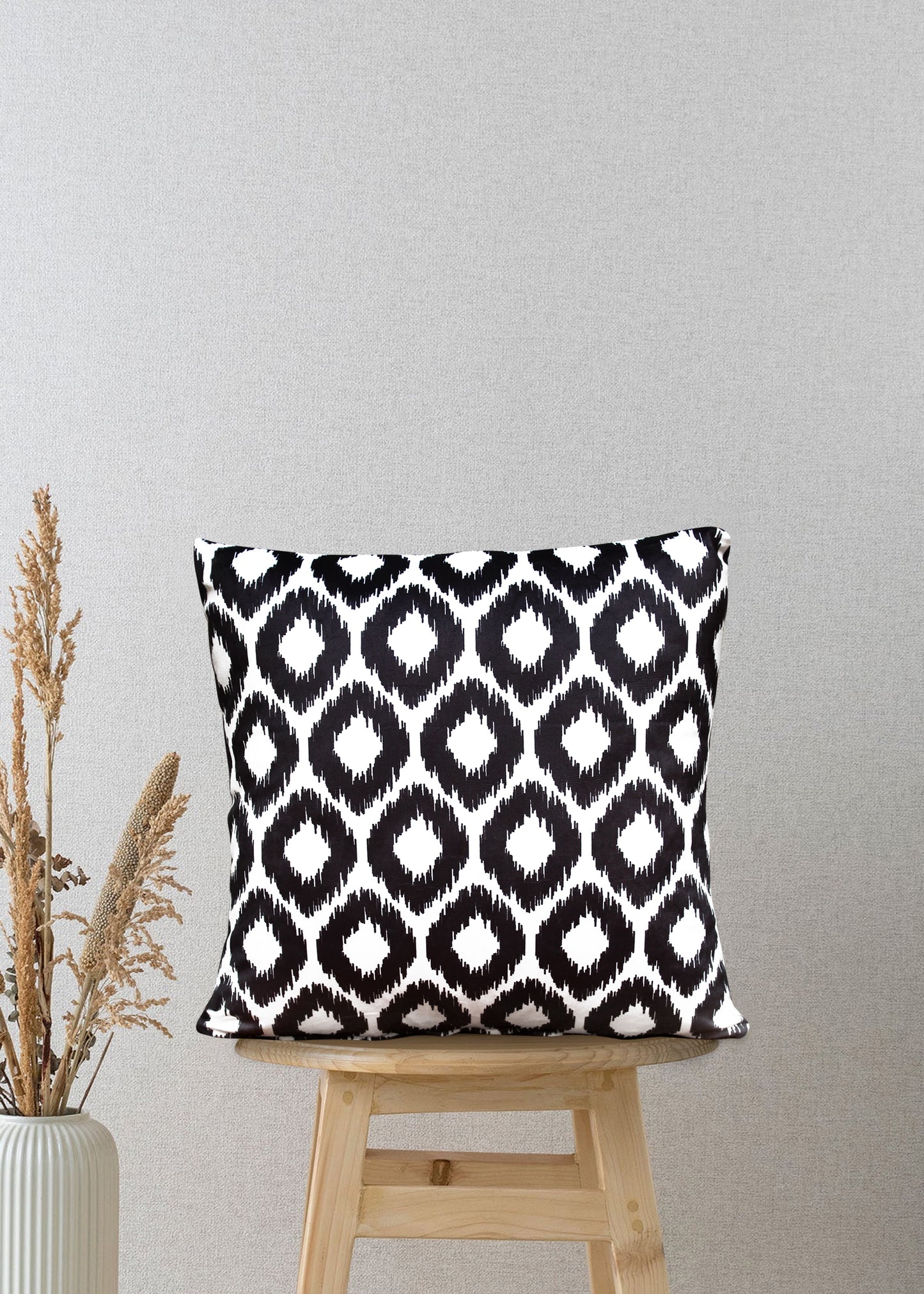 Ikat Noir – Make a Bold, Timeless Statement with Luxe Monochrome Velvet (17 x 17 inches)
