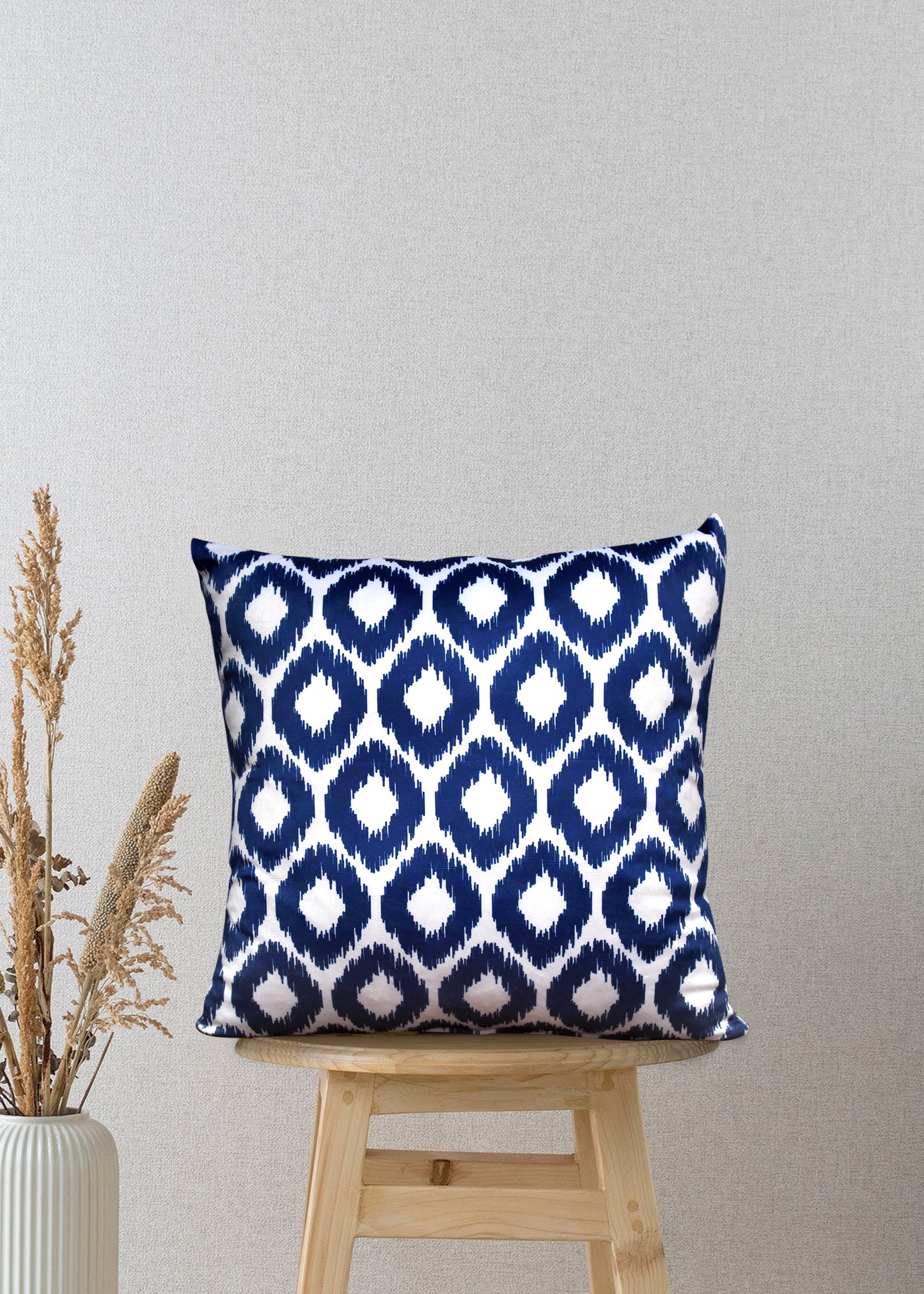 Indigo Pulse – Refresh Your Space with Striking Blue Velvet Geometry (17 x 17 inches)