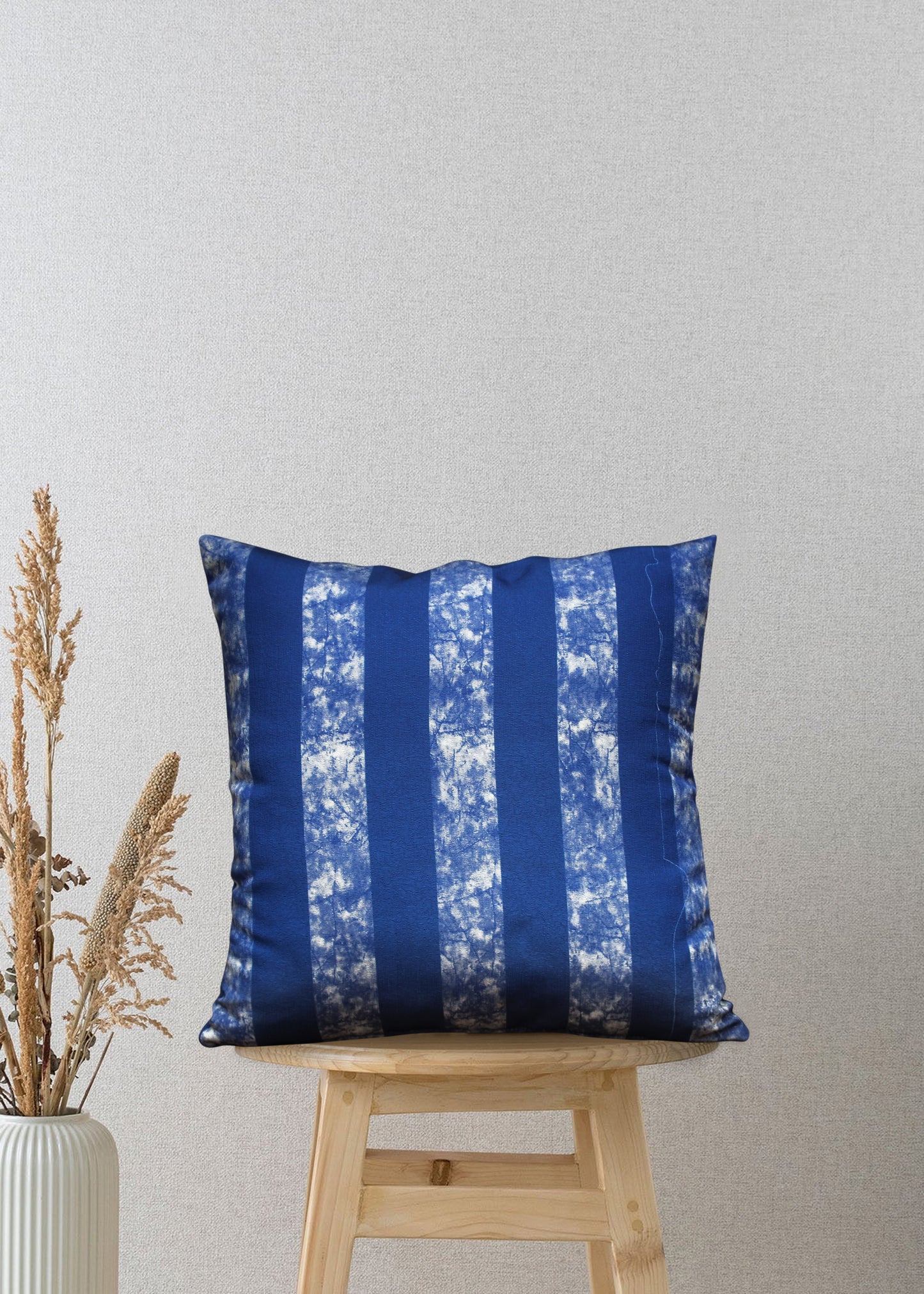 Modern Velvet Cushion, Blue Stripe Pattern, Soft , Durable Decorative Pillow, 17x17 Inches