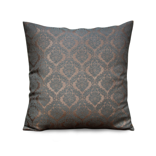 Royal Damask Teal & Bronze Throw Pillow Cover – Luxurious Jacquard, 17x17 Inches