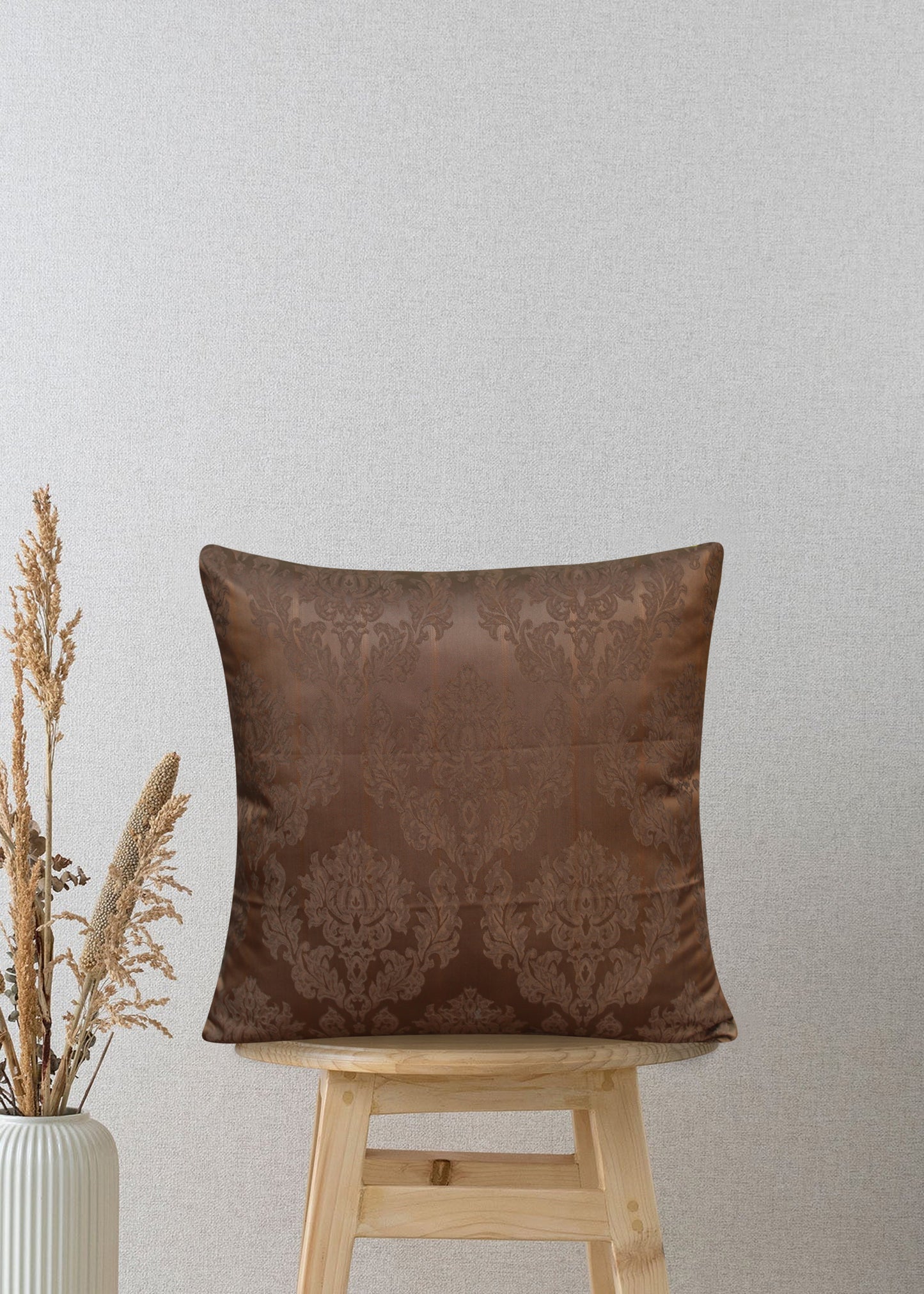 Royal Luxe Tobacco Brown Jacquard Cushion Cover – 17x17 Inches | Elegant Decorative Pillow