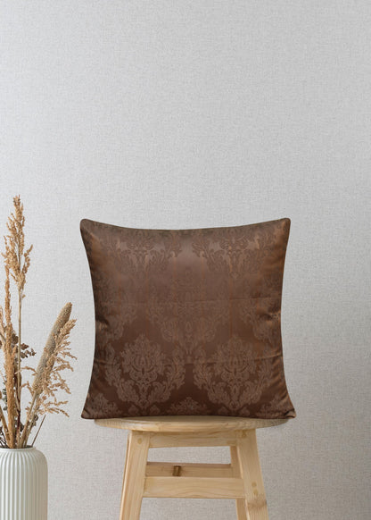 Royal Luxe Tobacco Brown Jacquard Cushion Cover – 17x17 Inches | Elegant Decorative Pillow