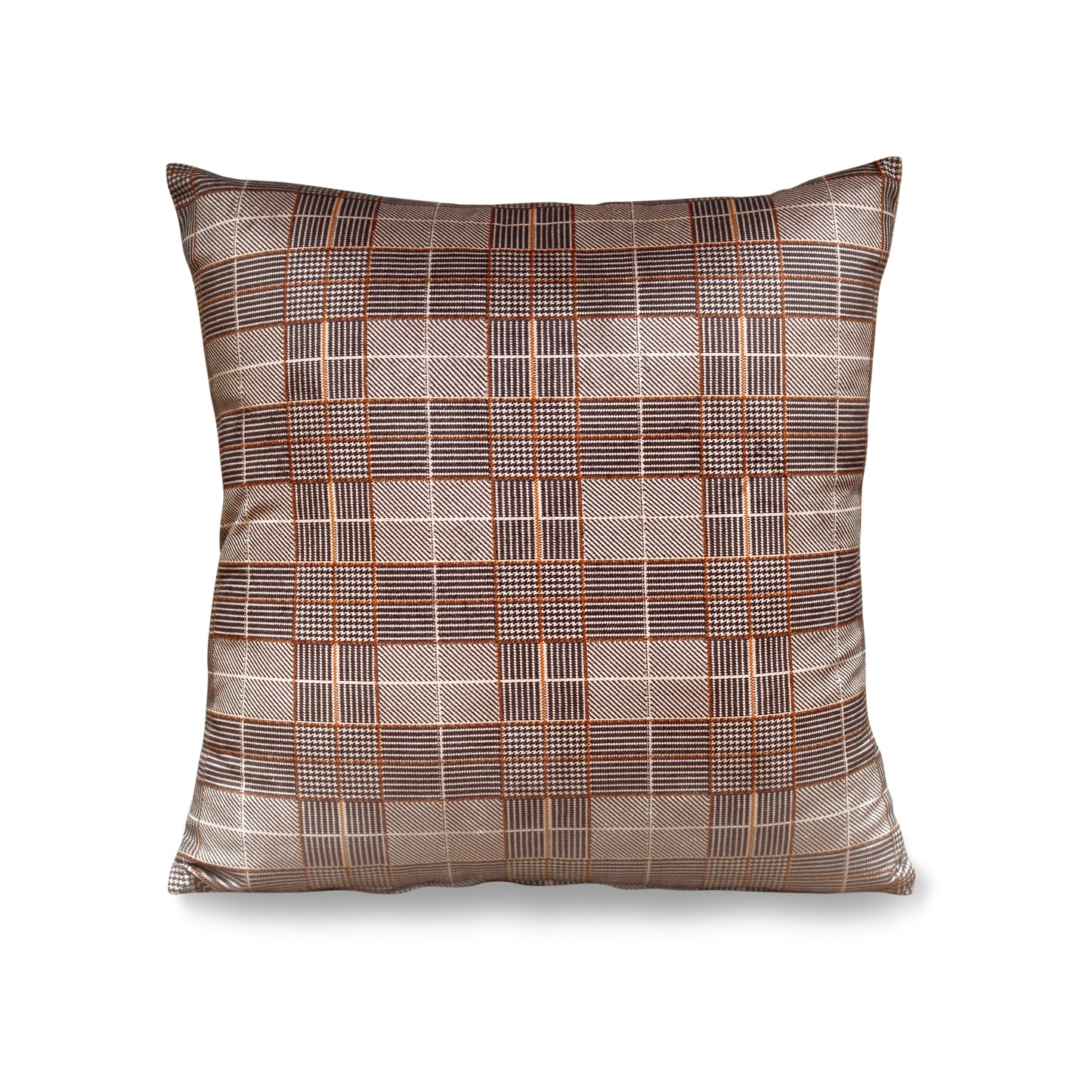 Classic Brown Plaid Jacquard Cushion Cover – 17x17 Inches | Elegant Decorative Pillow