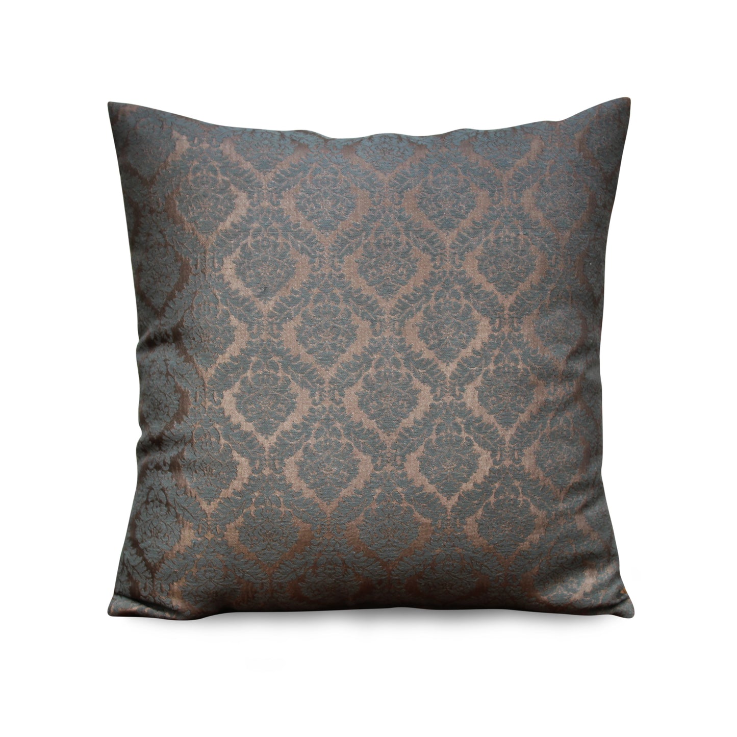 Royal Damask Teal & Bronze Throw Pillow Cover – Luxurious Jacquard, 17x17 Inches