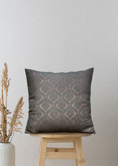 Royal Damask Teal & Bronze Throw Pillow Cover – Luxurious Jacquard, 17x17 Inches