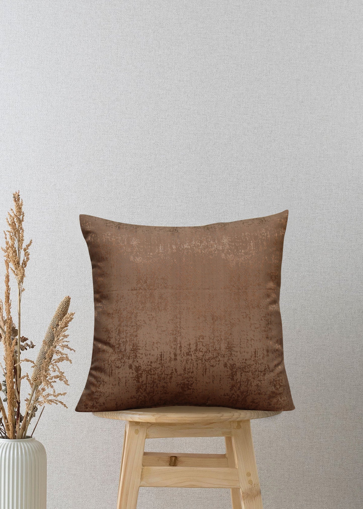 Textured Luxe Tobacco Brown Jacquard Decorative Throw Pillow Cover, 17x17 Inches