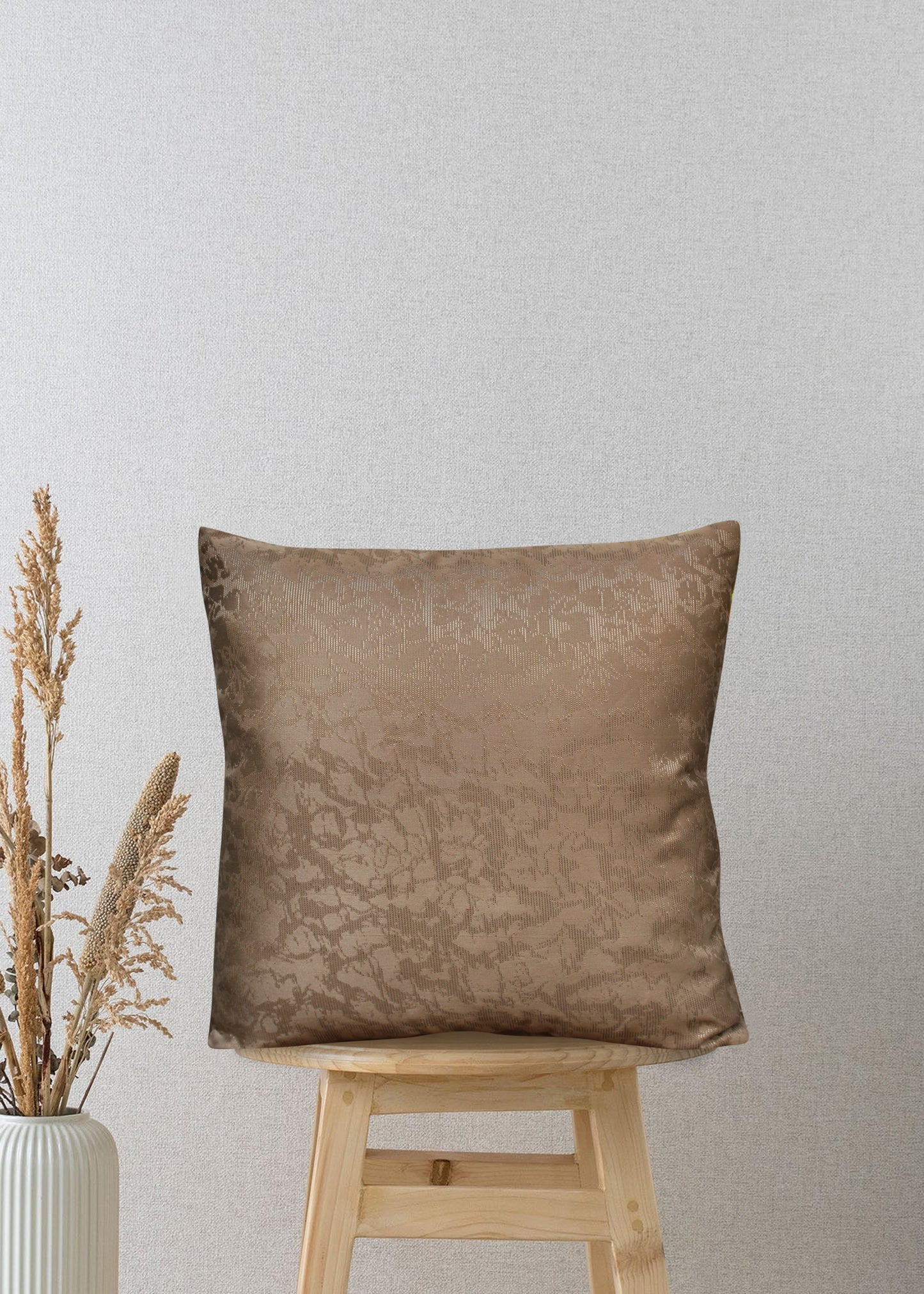 Textured Luxe Almond Frost Jacquard Decorative Throw Pillow Cover, 17x17 Inches