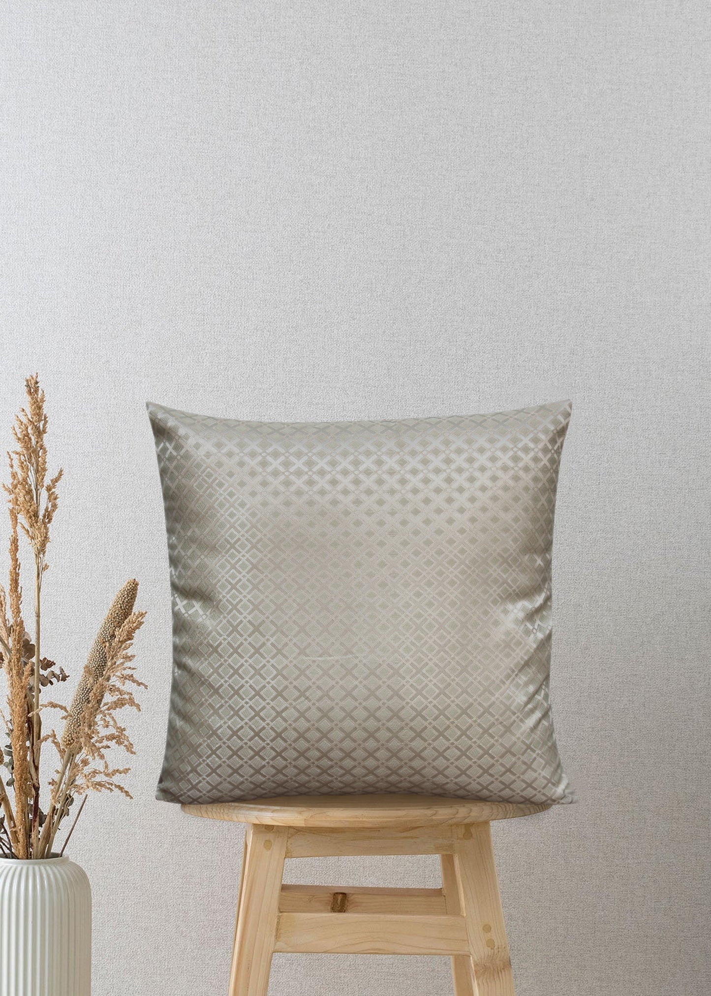 Textured Luxe Warm Grey Jacquard Decorative Throw Pillow Cover, 17x17 Inches